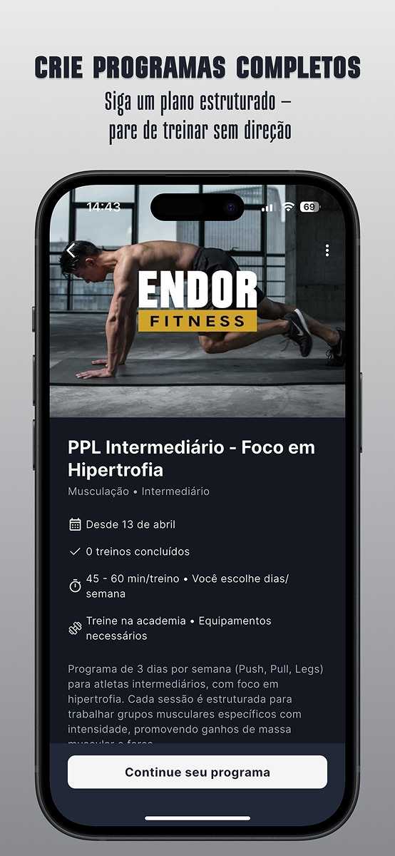 Interface do Endor Fitness para atletas independentes - Tela 7